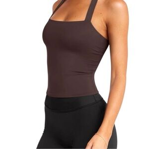 Square Neck Tank Top - Coffee Brown, XL